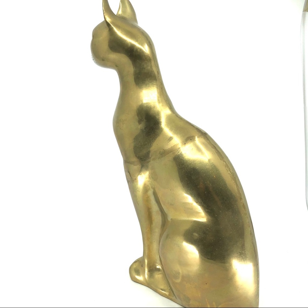SOLD 60s Solid Brass Cat Statue Mid Century Modern - Picture 6 of 13